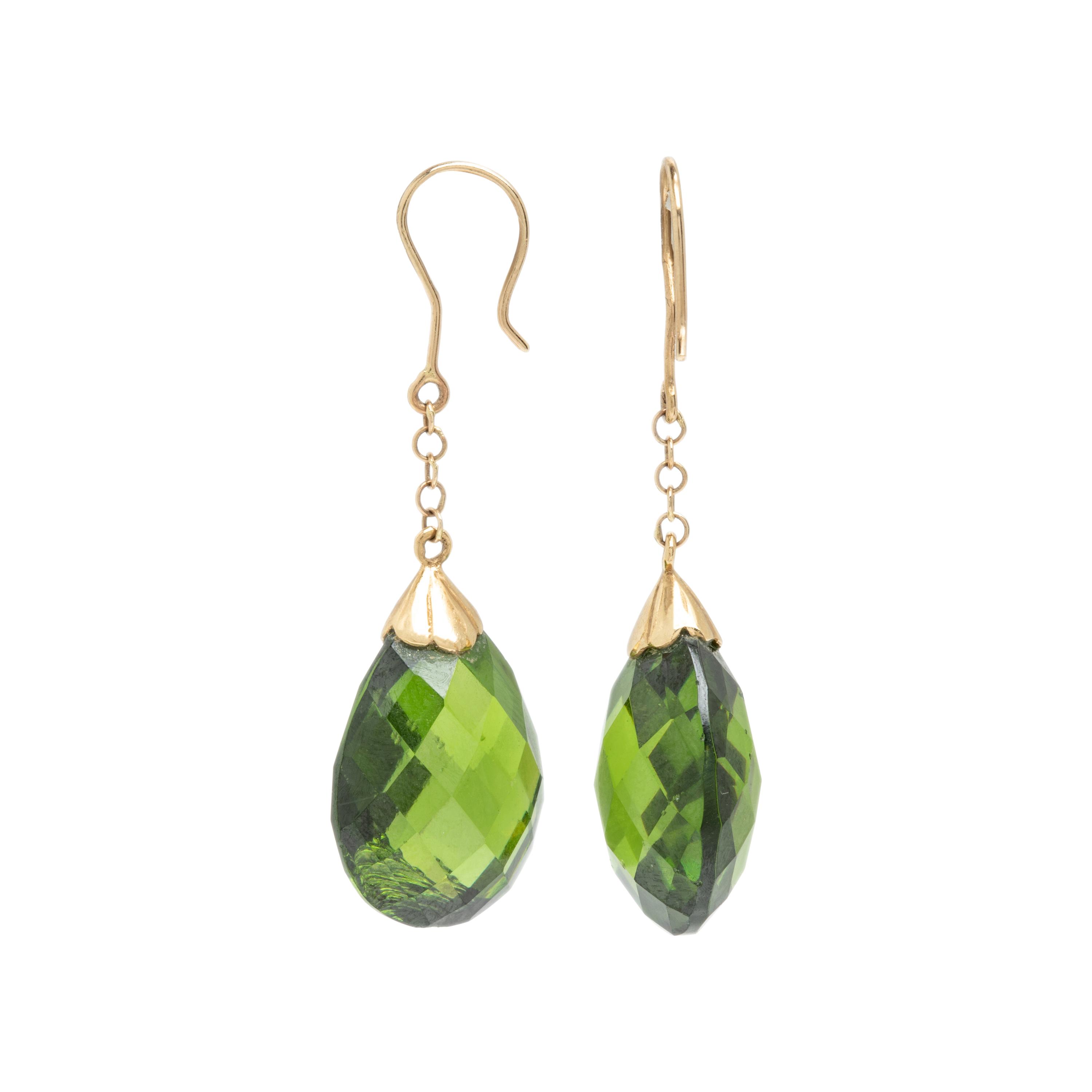 Yellow Gold and Synthetic Green Stone Pendant and Earrings