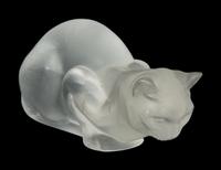 Three French Glass Cat Sculptures