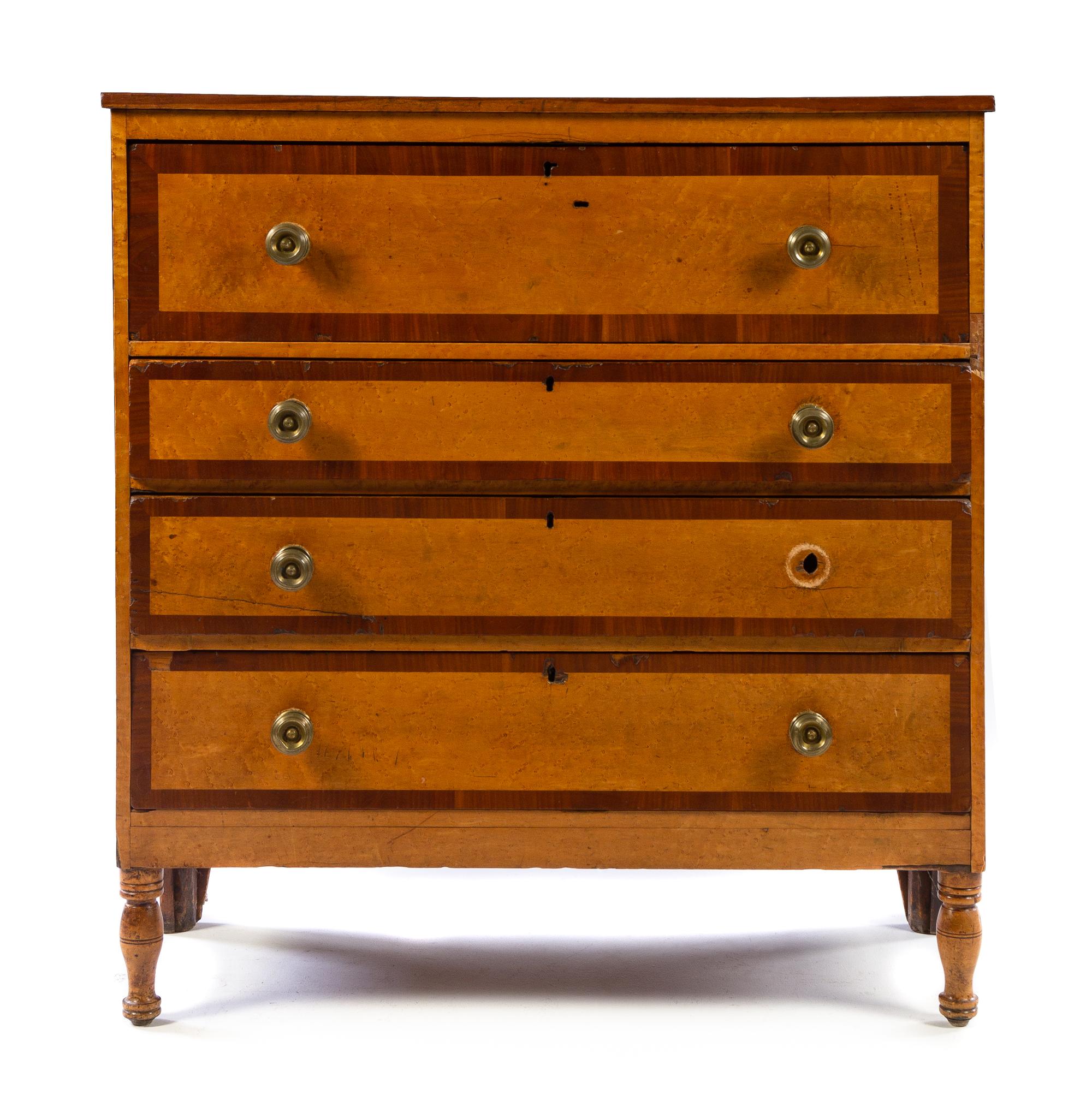 An American Birdseye Maple Chest of Drawers Height 47 x width 44 1/2 x depth 19 3/4 inches. — 19TH CENTURY