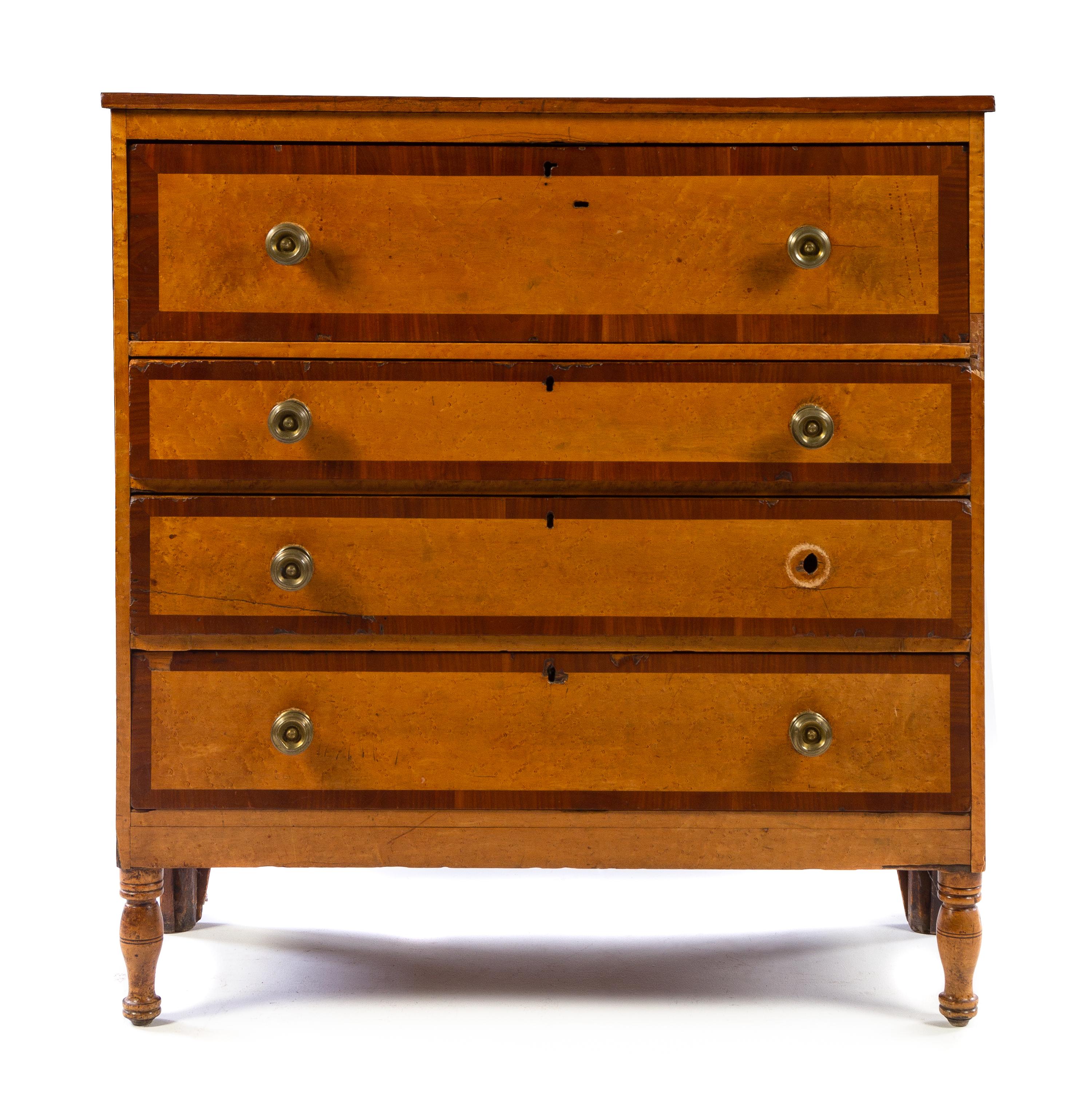 An American Birdseye Maple Chest of Drawers Height 47 x width 44 1/2 x depth 19 3/4 inches. — 19TH CENTURY
