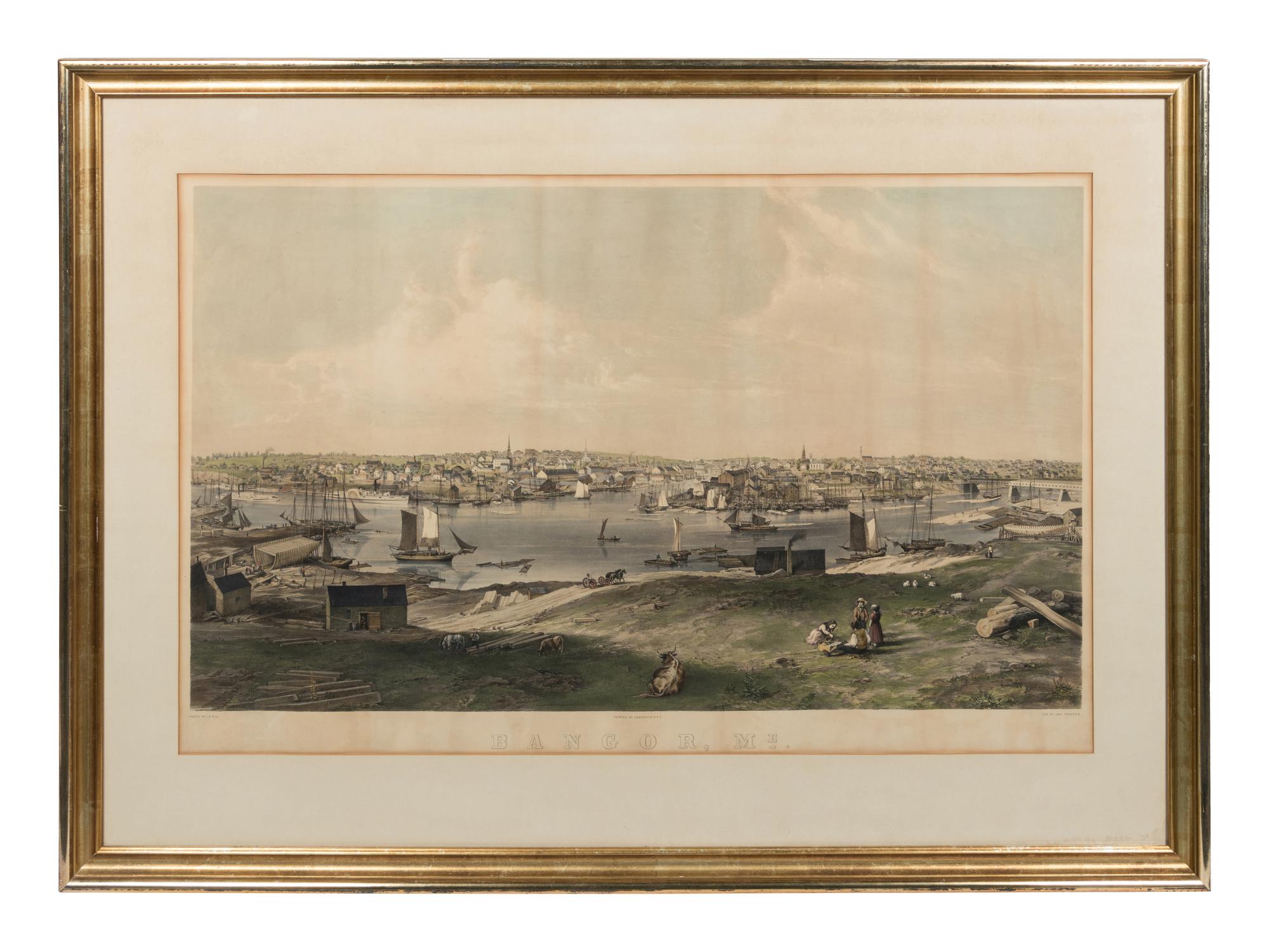 [MAINE]. PARSONS, Charles, lithographer (1821-1910) -- After John William HILL (1812-1879). Bangor, Me. New York: Endicott & Co. for Smith, Brothers & Co., 1854.