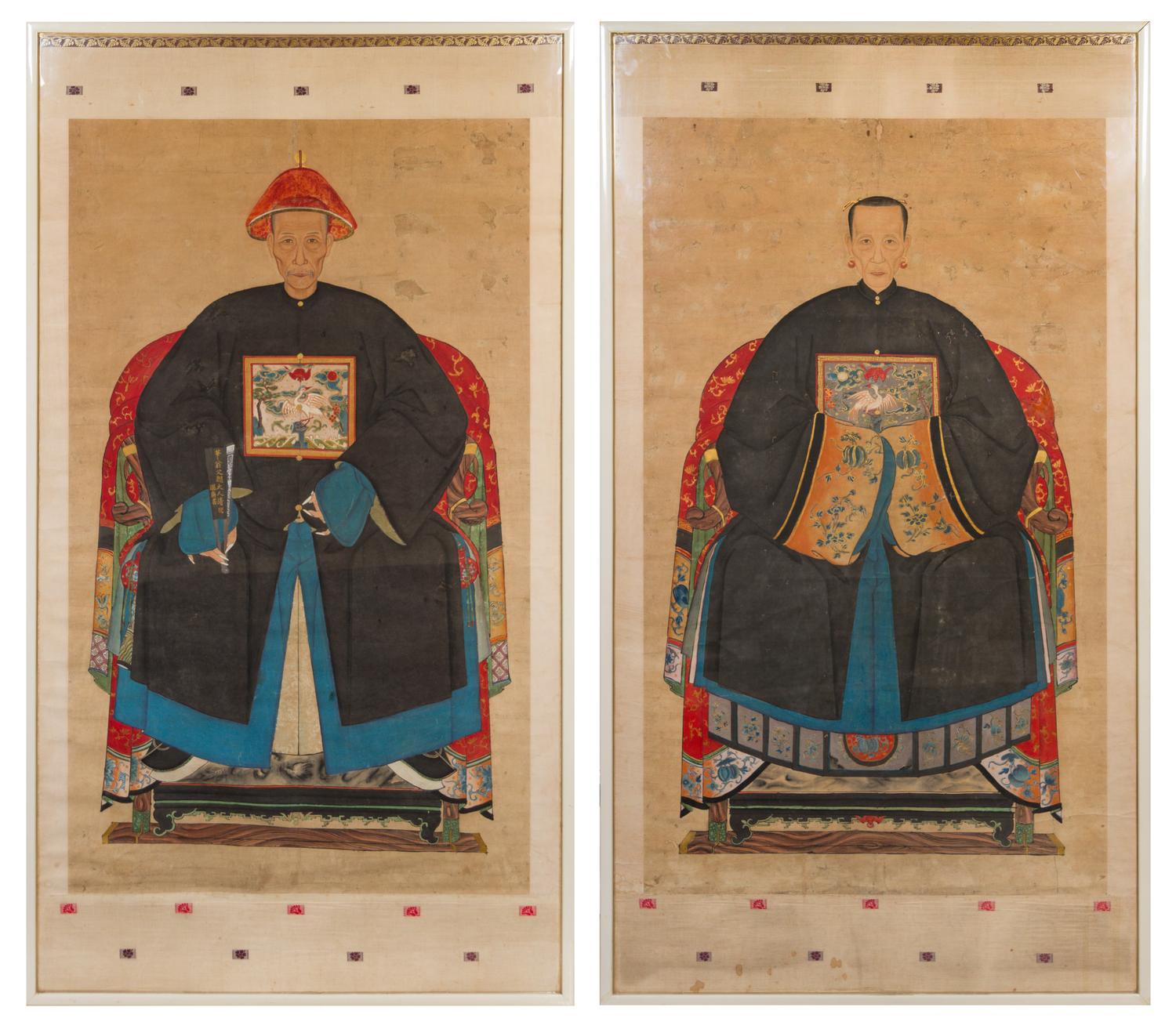 A Pair of Chinese Ancestral Paintings 19TH CENTURY 60 3/4 x 35 1/4 inches. — 19TH CENTURY