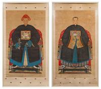 A Pair of Chinese Ancestral Paintings 19TH CENTURY 60 3/4 x 35 1/4 inches. — 19TH CENTURY