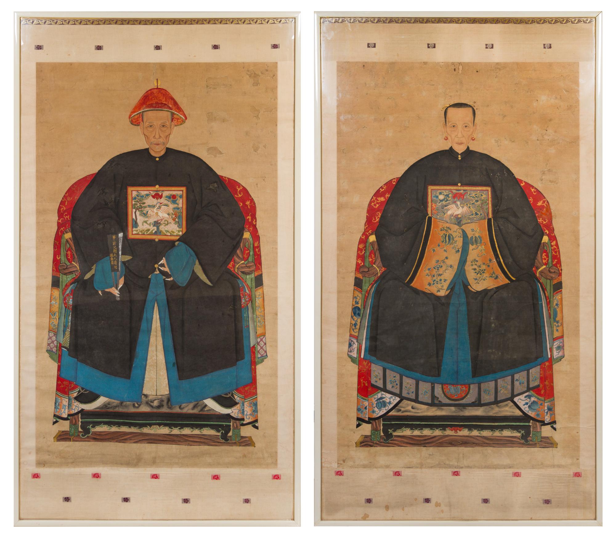 A Pair of Chinese Ancestral Paintings 19TH CENTURY 60 3/4 x 35 1/4 inches. — 19TH CENTURY