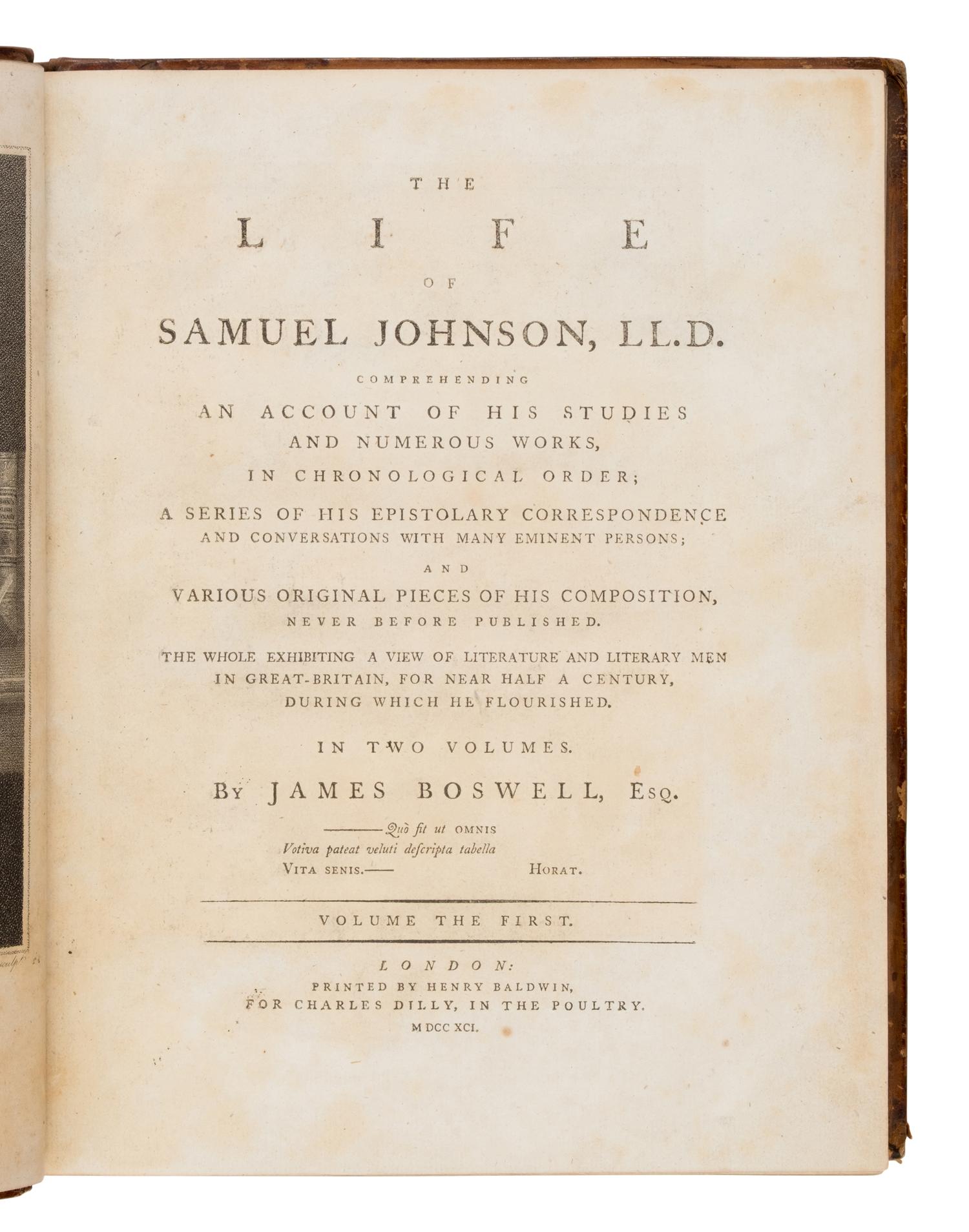 Boswell, James (1740-1795). The Life of Samuel Johnson . London: Henry Baldwin for Charles Dilly, 1791.