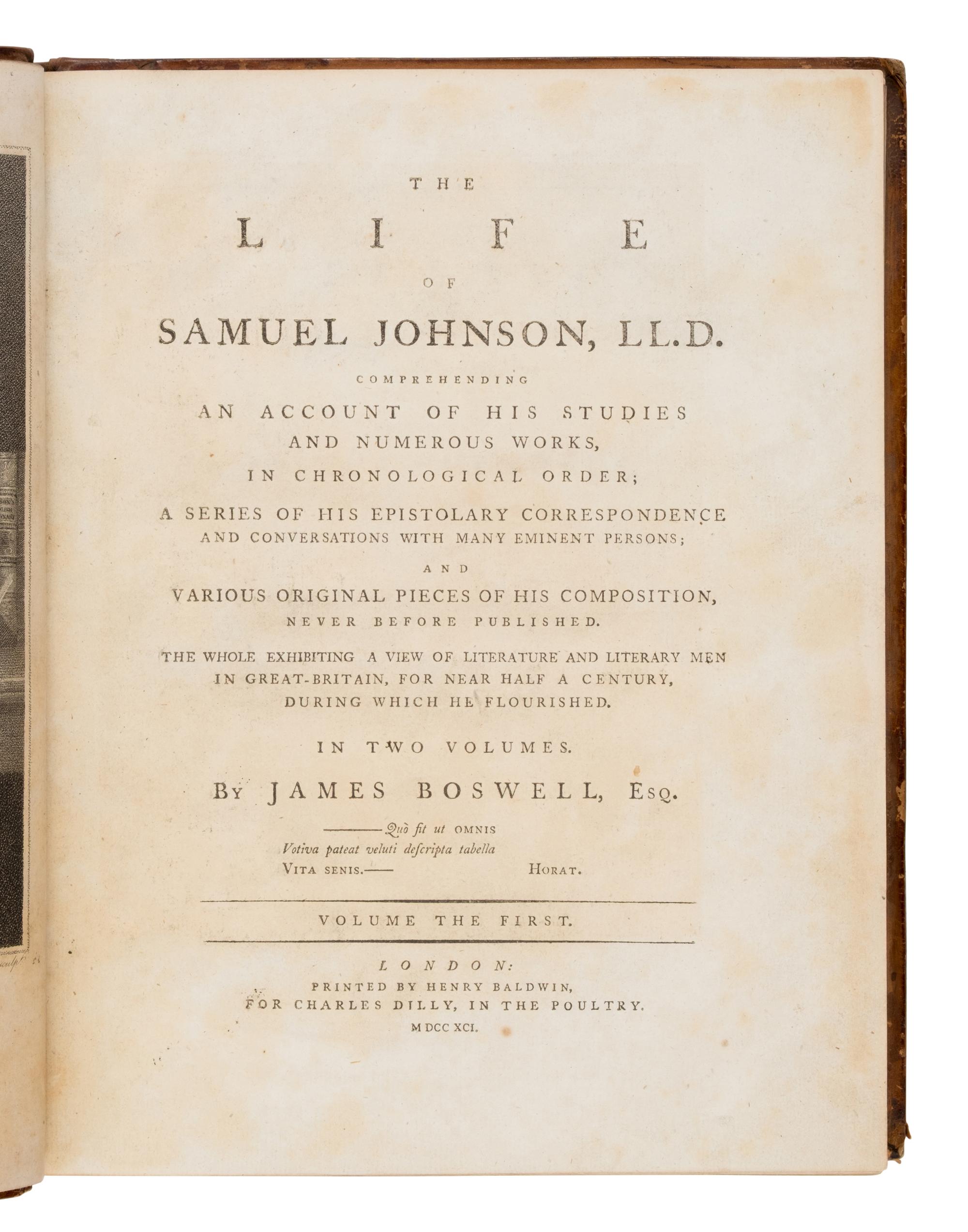 Boswell, James (1740-1795). The Life of Samuel Johnson . London: Henry Baldwin for Charles Dilly, 1791.