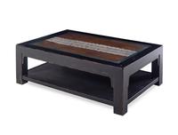 A Chinese Style Black Lacquer Low Table with Rattan and a Python-Skin Inset Top