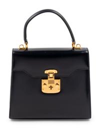 Gucci Navy Leather Front Lock Hand Bag