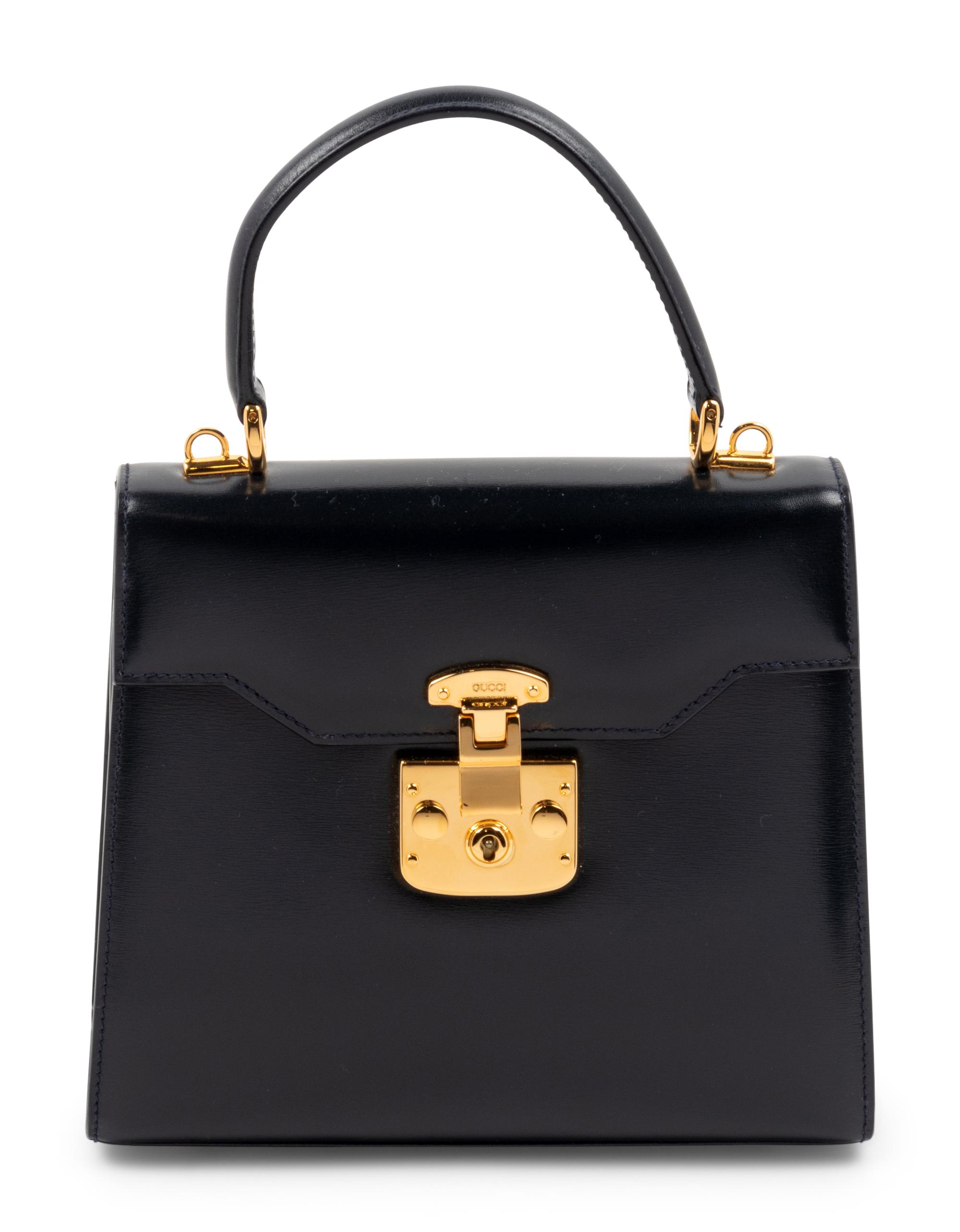 Gucci Navy Leather Front Lock Hand Bag