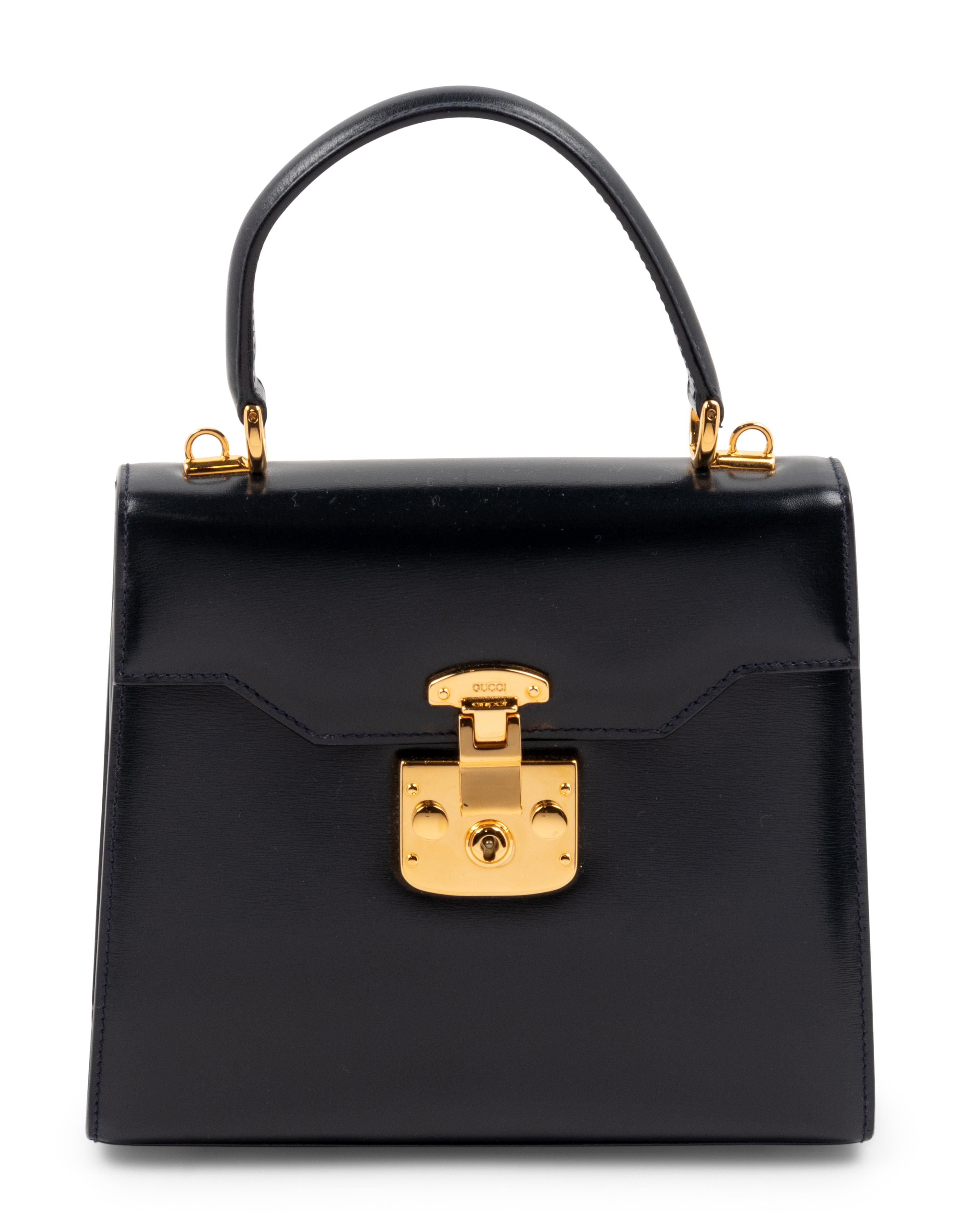 Gucci Navy Leather Front Lock Hand Bag