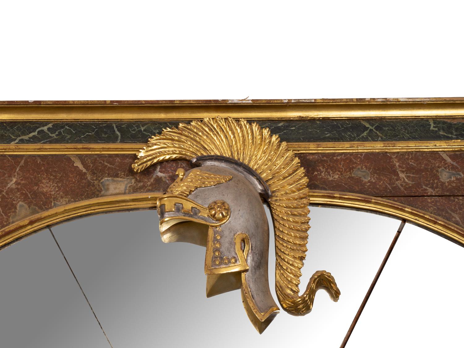 A Monumental Italian Polychromed Faux Marble and Parcel Gilt Pier Mirror and Jardiniere