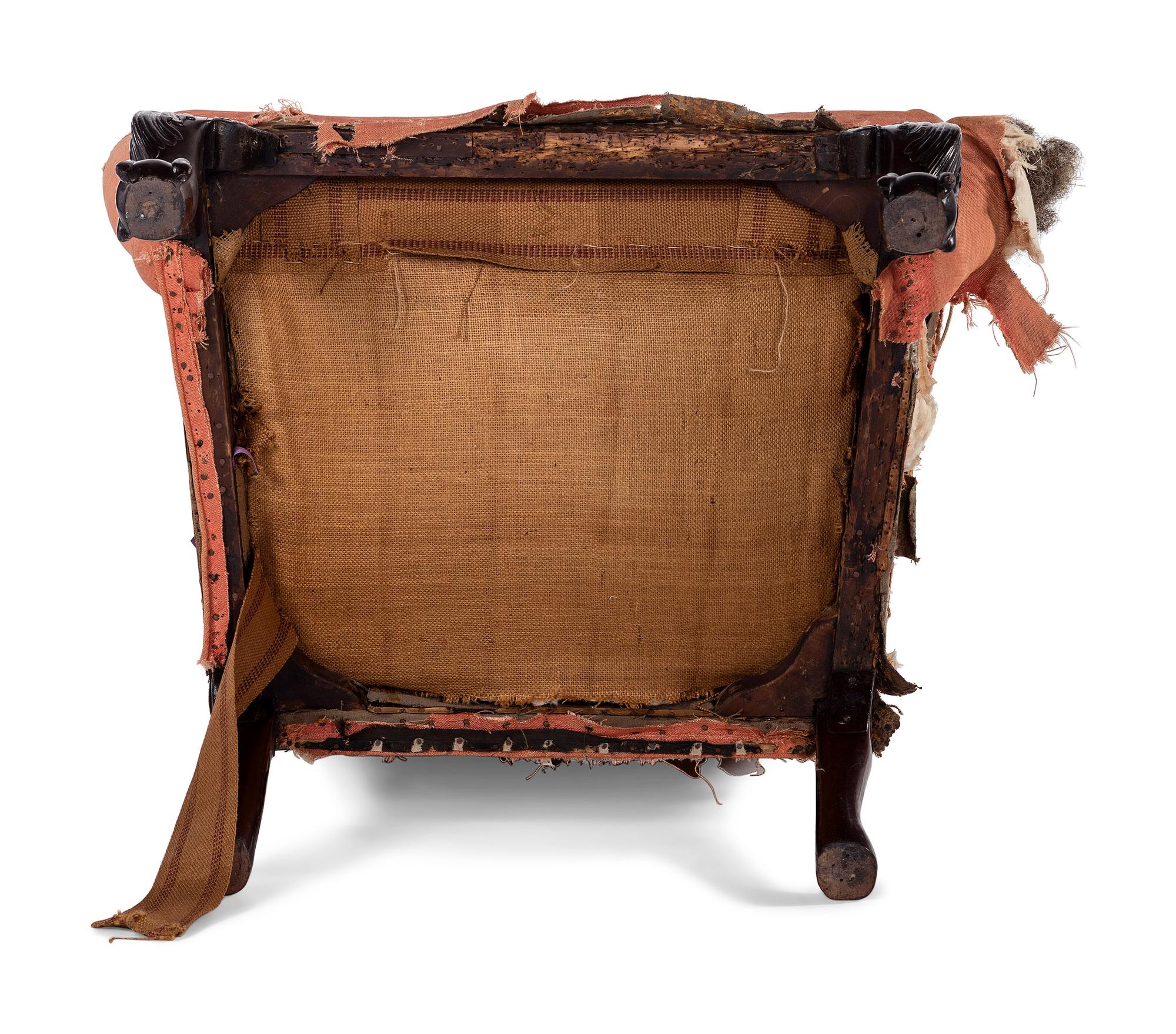 A George II Carved Mahogany Claw-and-Ball Foot Easy Chair