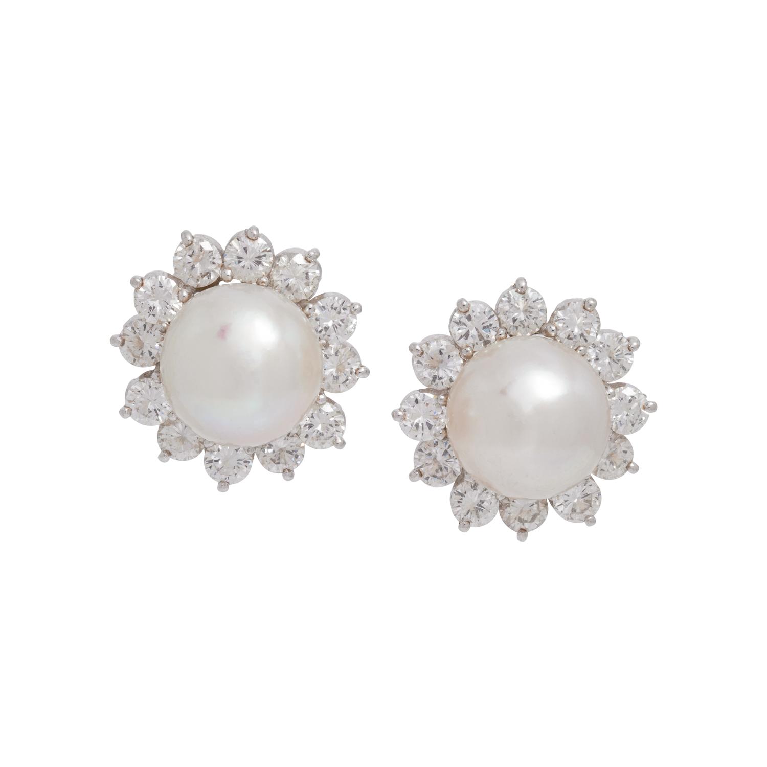 CULTURED SOUTH SEA PEARL AND DIAMOND EARCLIPS