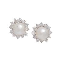 CULTURED SOUTH SEA PEARL AND DIAMOND EARCLIPS