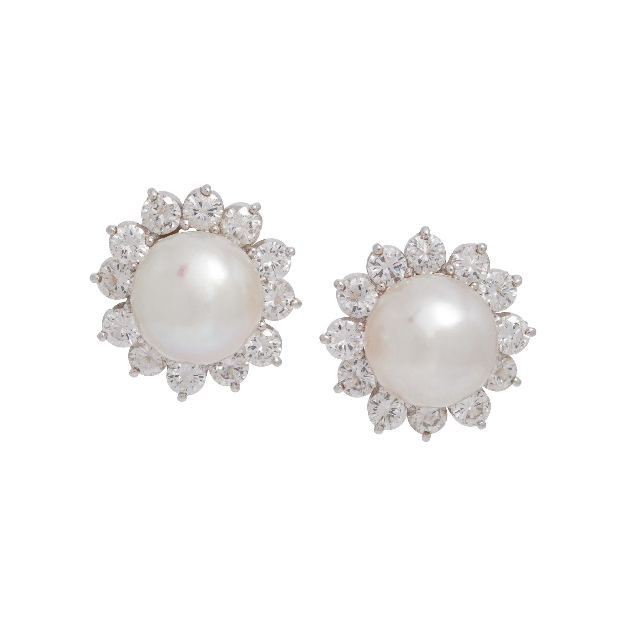 CULTURED SOUTH SEA PEARL AND DIAMOND EARCLIPS