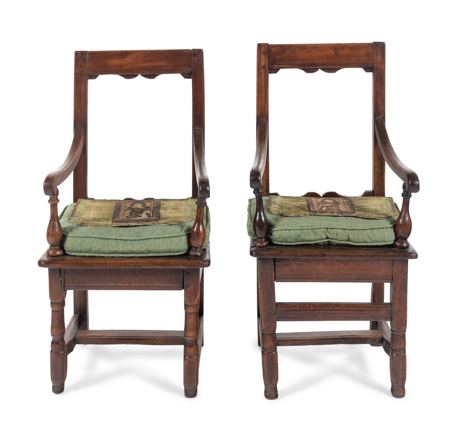 A Near Pair of French Oak Child's Church Chairs