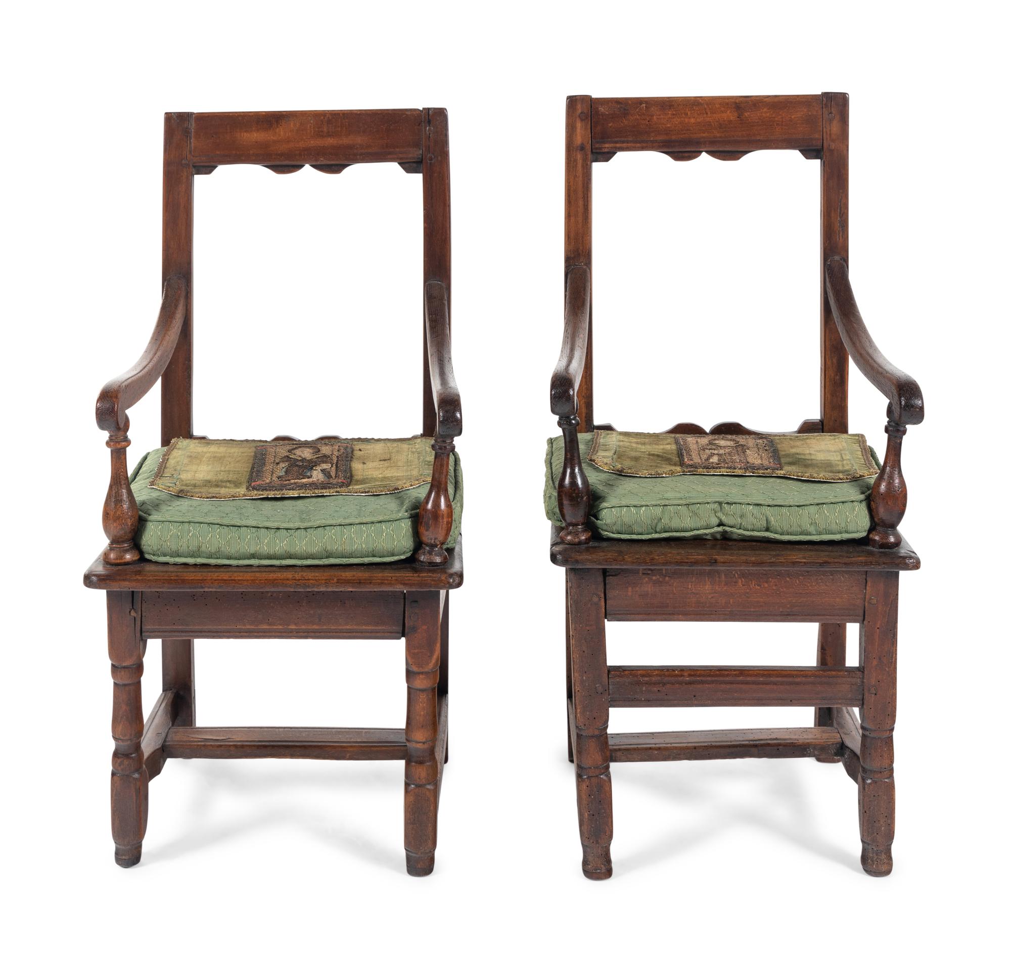 A Near Pair of French Oak Child's Church Chairs