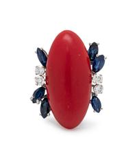 CORAL, SAPPHIRE AND DIAMOND RING