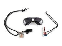 A Group of Mike Ditka's Personally Worn Aviator Sunglasses and Used Coaching Whistle