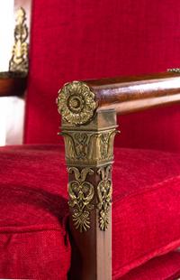An Empire Style Gilt Metal Mounted Mahogany Armchair