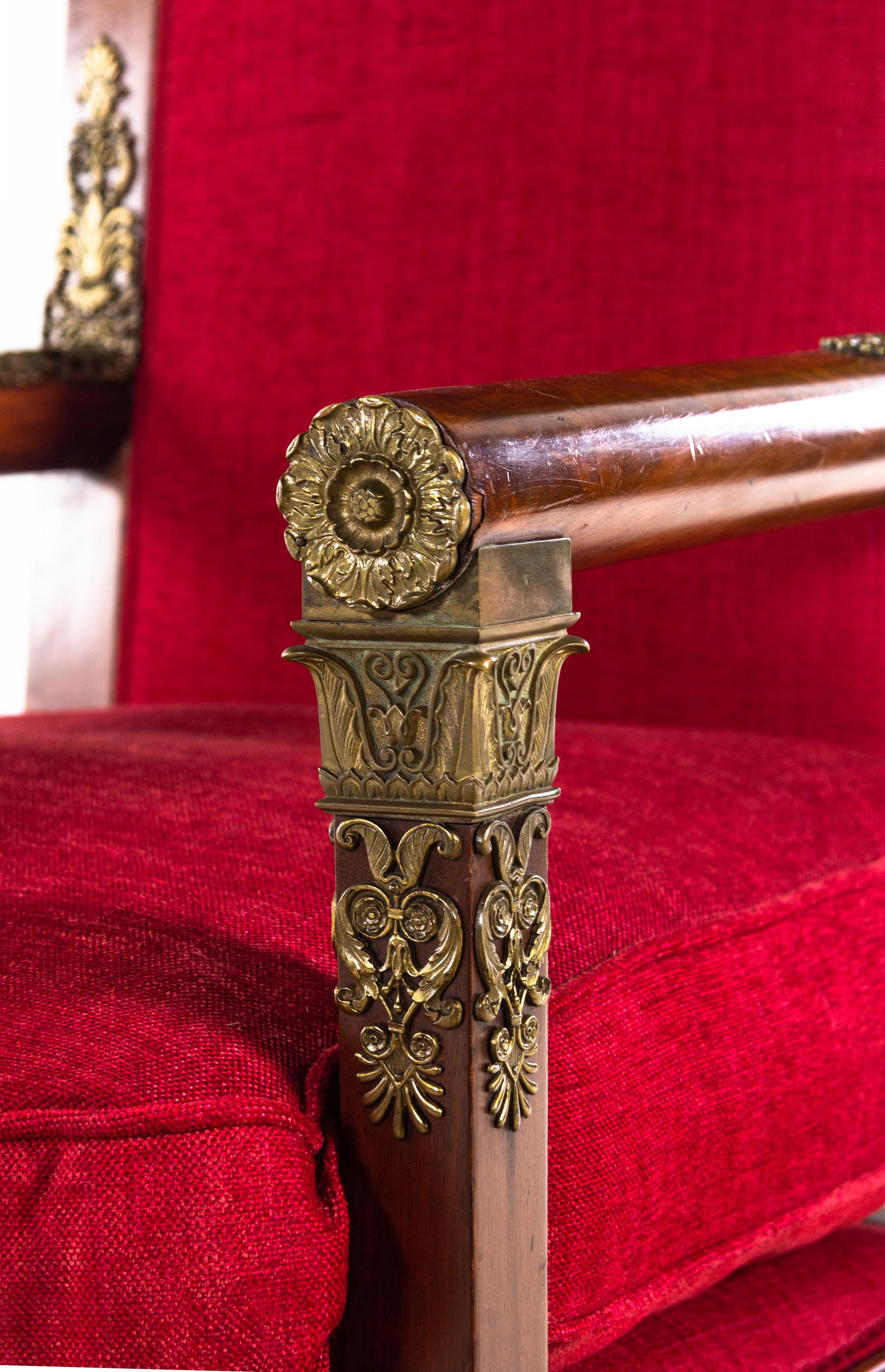 An Empire Style Gilt Metal Mounted Mahogany Armchair