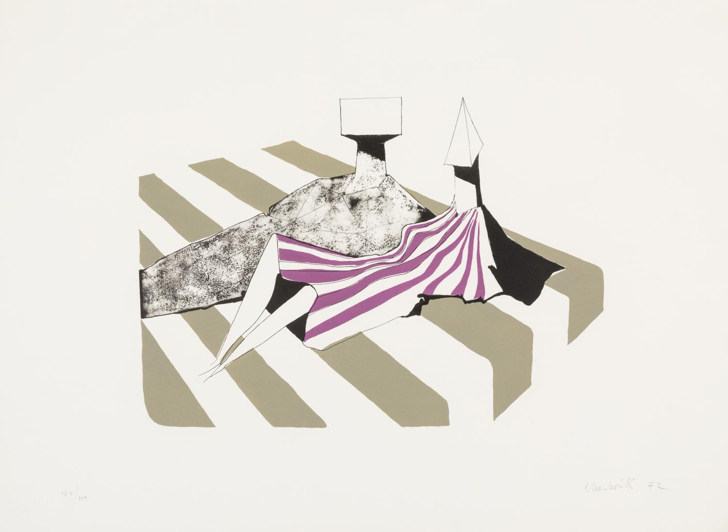 Lynn Chadwick, (English, 1914-2003), A group of three works: Two Sitting Figures on Stripes, Two Sitting Figures on Stripes I, and Two