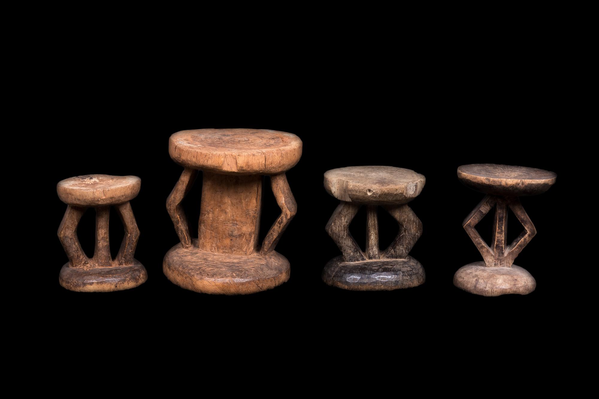 Four Tonga Wood Stools