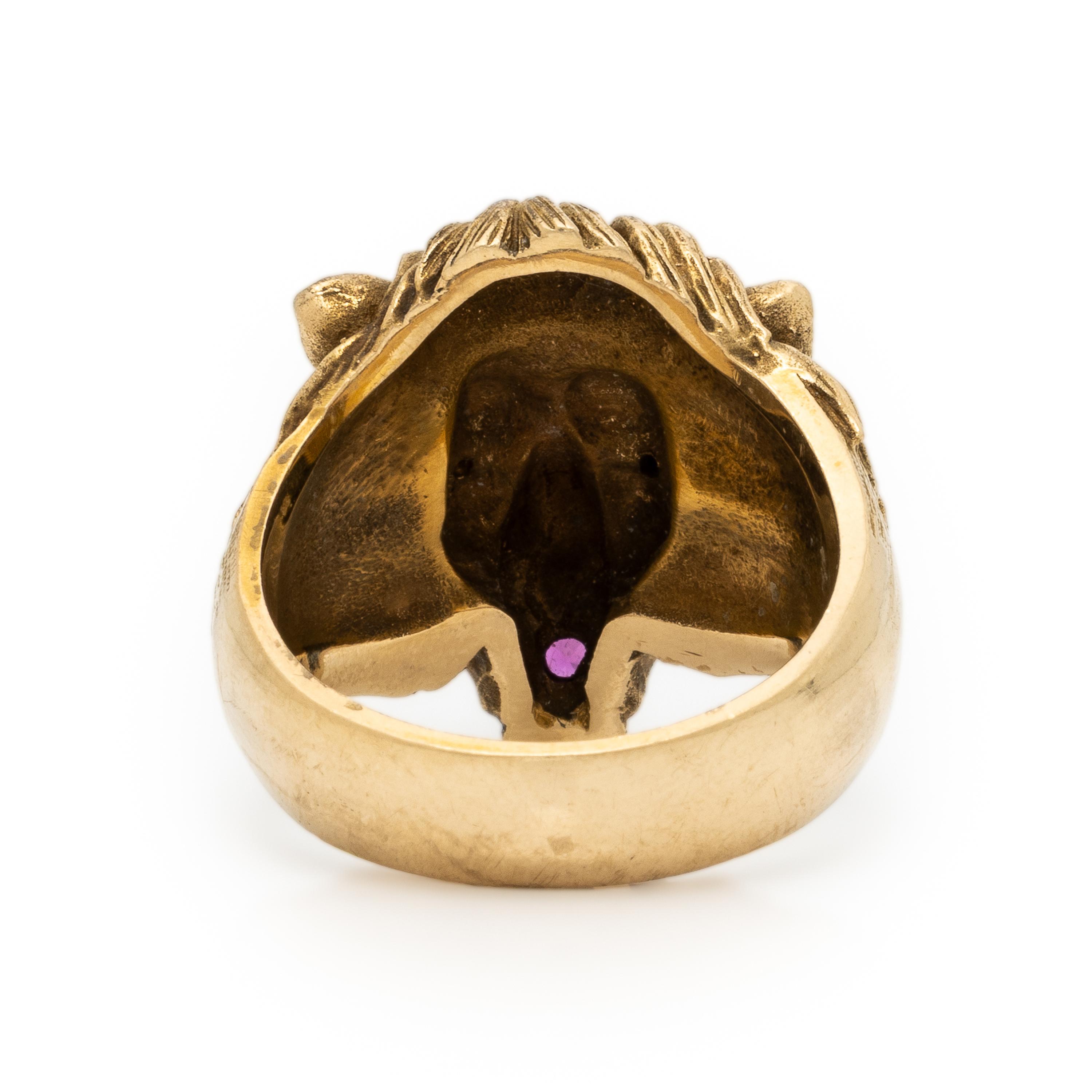 Yellow Gold, Diamond, and Ruby Lion Ring