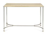 A Brass-Mounted Steel Travertine Top Console Table