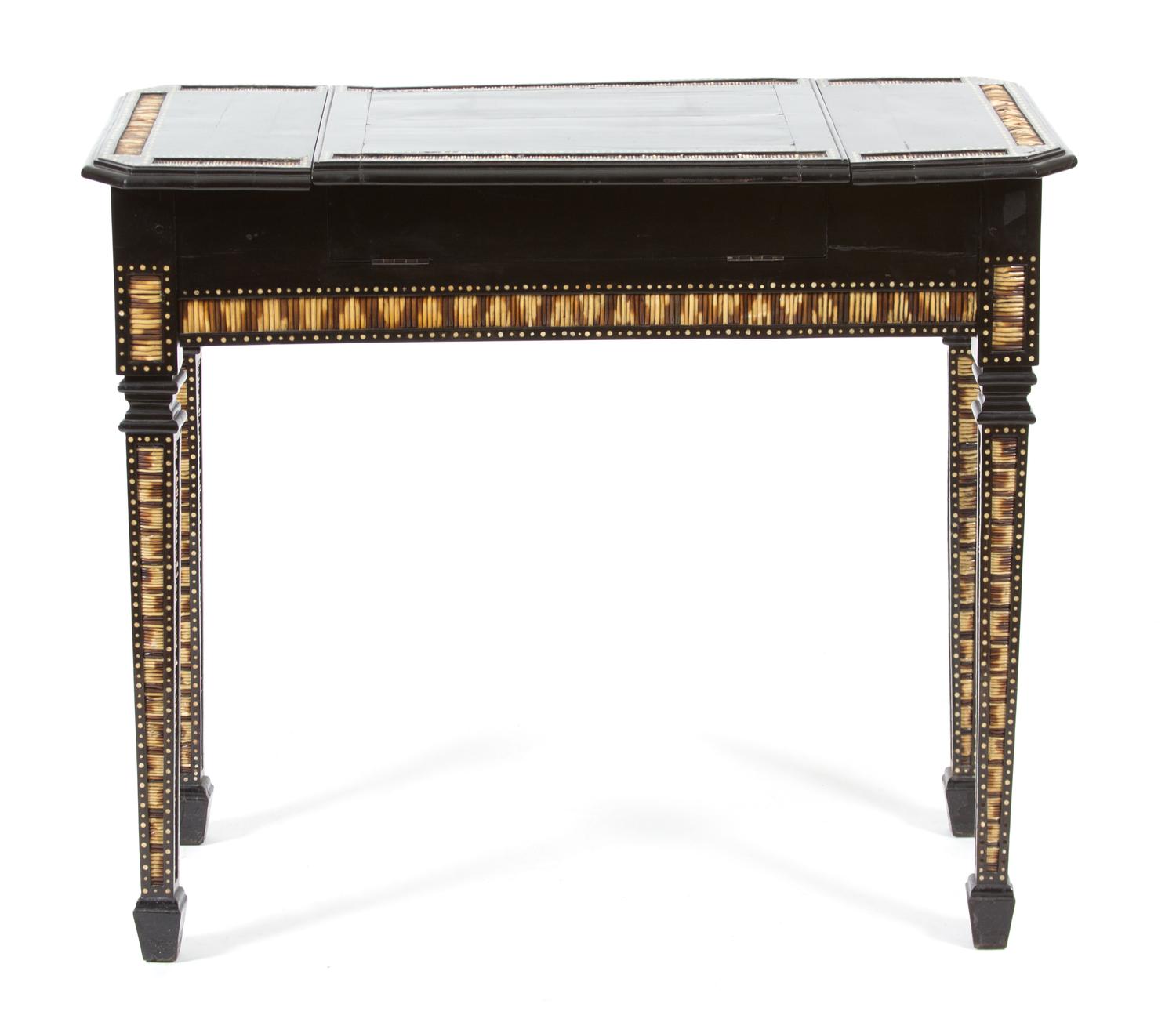A Ceylonese Ebony and Porcupine Quill Console Table Height 30 x width 35 x depth 17 1/2 inches. — 20TH CENTURY