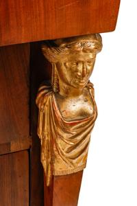 An Italian Neoclassical Mahogany and Parcel Gilt Bureau Chest of Drawers