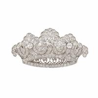 DIAMOND AND PLATINUM-TOPPED GOLD CROWN BROOCH