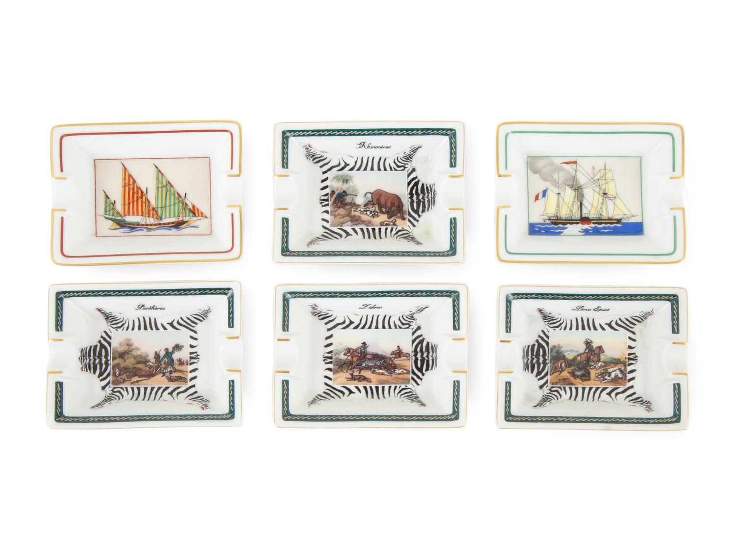 A Group of Six Hermès Porcelain Ashtrays