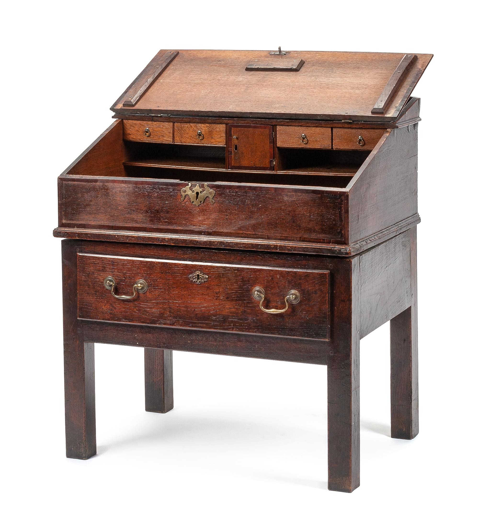 A George III Oak Lift-Top Desk Height 37 x width 31 x depth 21 inches. — 18TH CENTURY