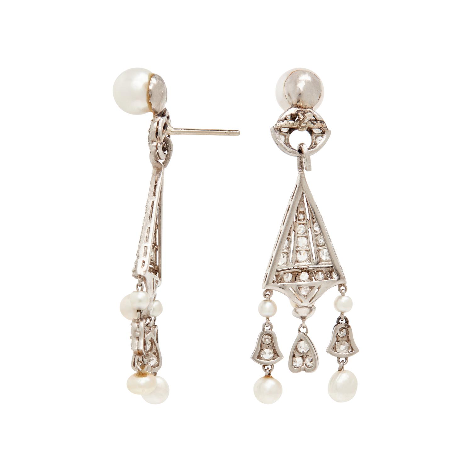 PLATINUM, DIAMOND, AND CULTURED PEARL EARRINGS