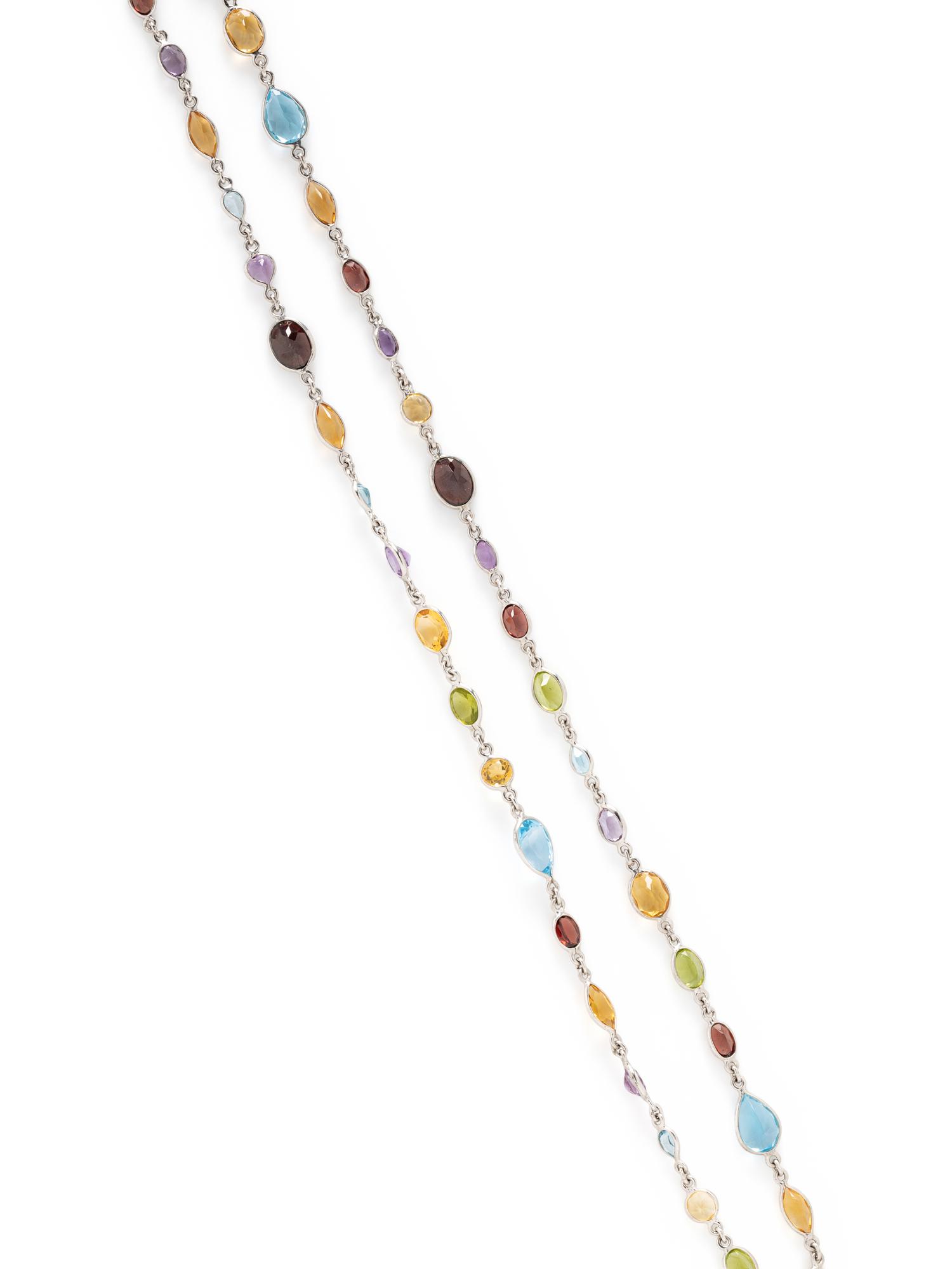 MULTIGEM AND STERLING SILVER STATION NECKLACE