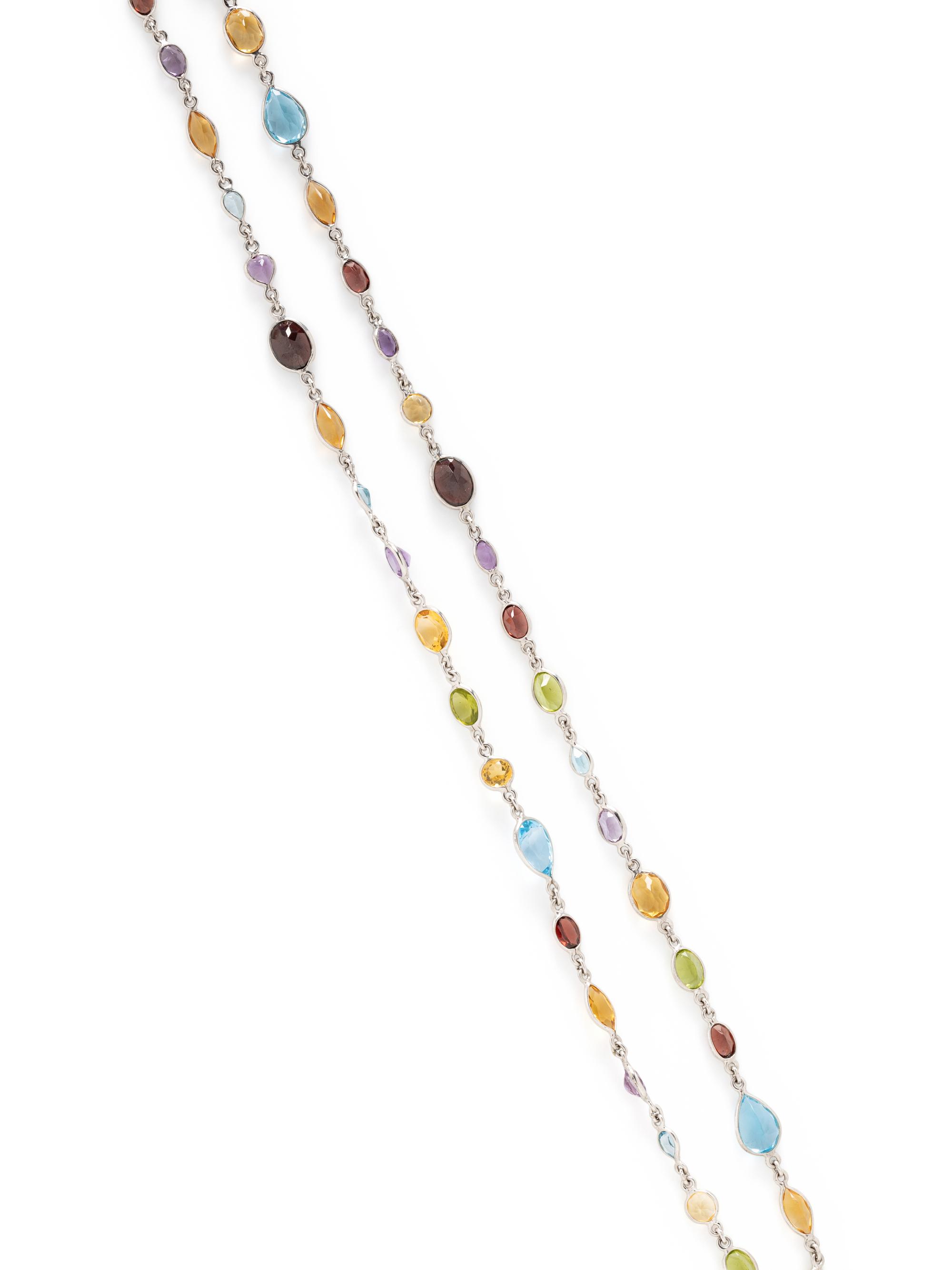 MULTIGEM AND STERLING SILVER STATION NECKLACE