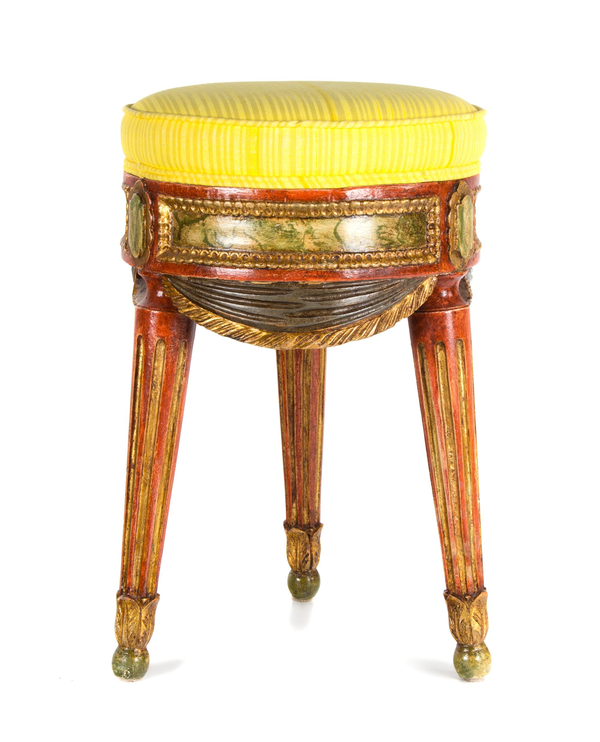 A Painted and Upholstered Stool Height 20 inches. — 20TH CENTURY