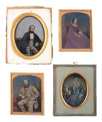 [EARLY PHOTOGRAPHY]. A group of 13 European daguerreotype and ambrotype portraits featuring applied color, including: