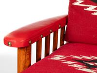Spindle Sided Couch with leather and Chimayo Weavings, circa 1945
