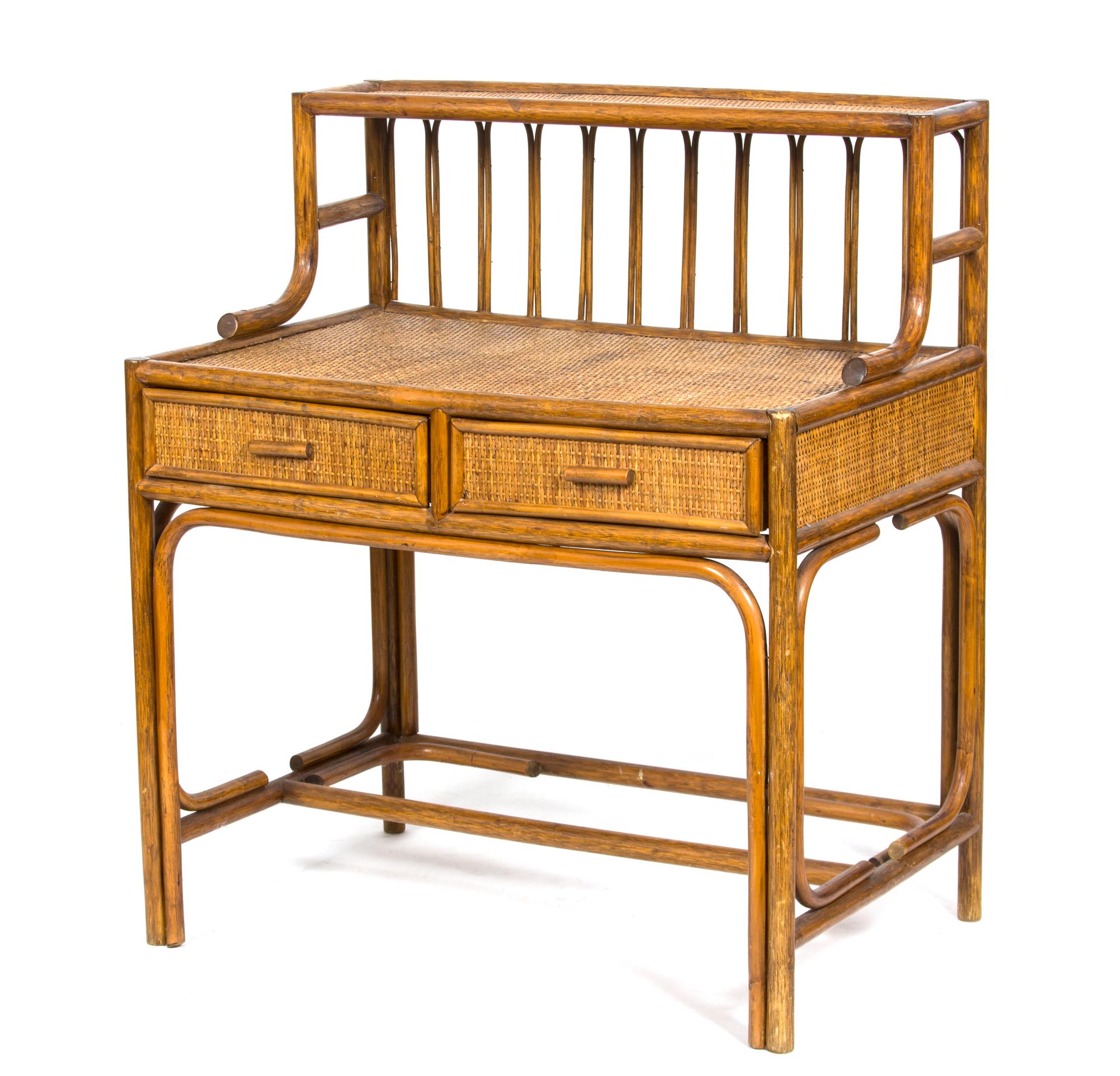 A Bamboo and Rattan Desk Height 42 x width 35 1/2 x depth 23 inches. — 20TH CENTURY