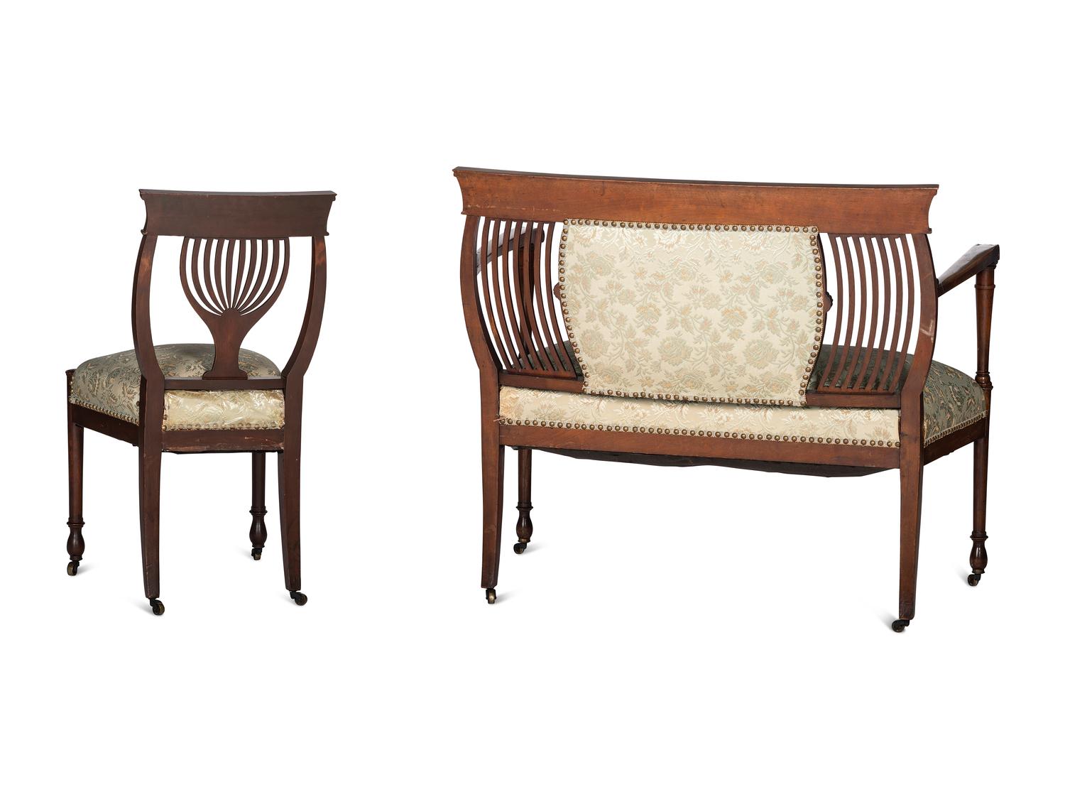 An Edwardian Mahogany Settee and Side Chair