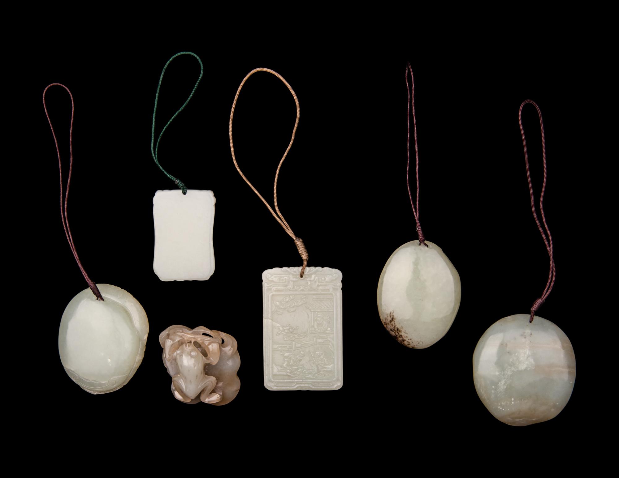 Six Chinese Celadon Jade Pendants