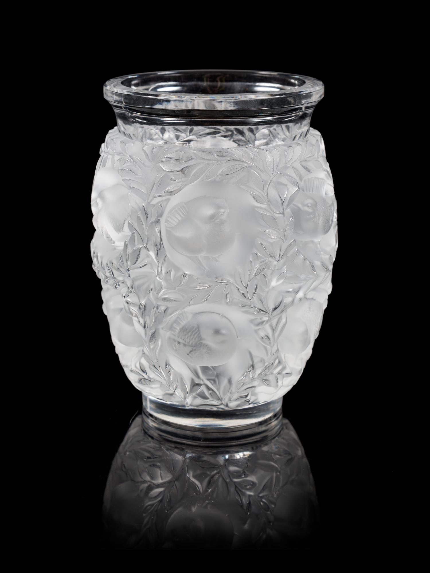 Lalique, a Bagatelle pattern molded and frosted glass vase