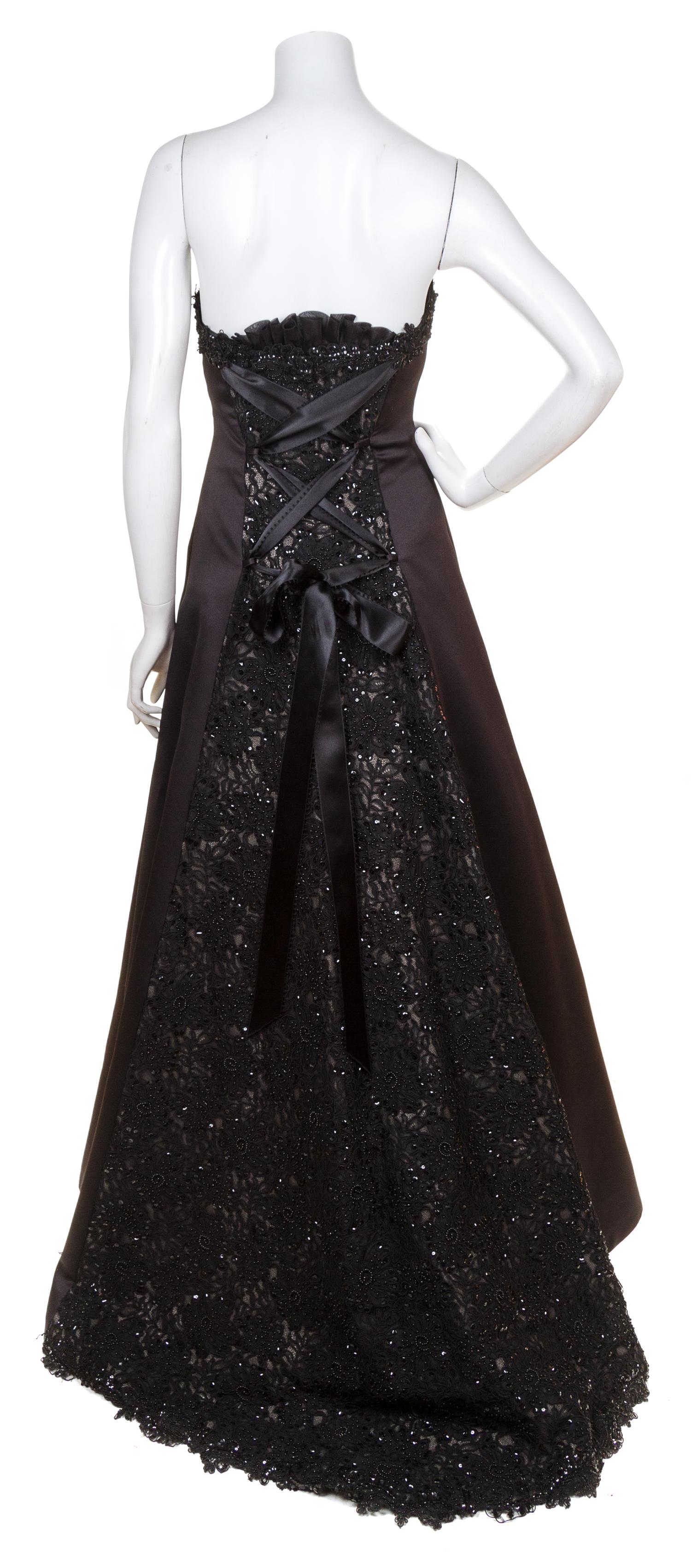 A Sam Carlin Black Strapless Gown, Size 6.