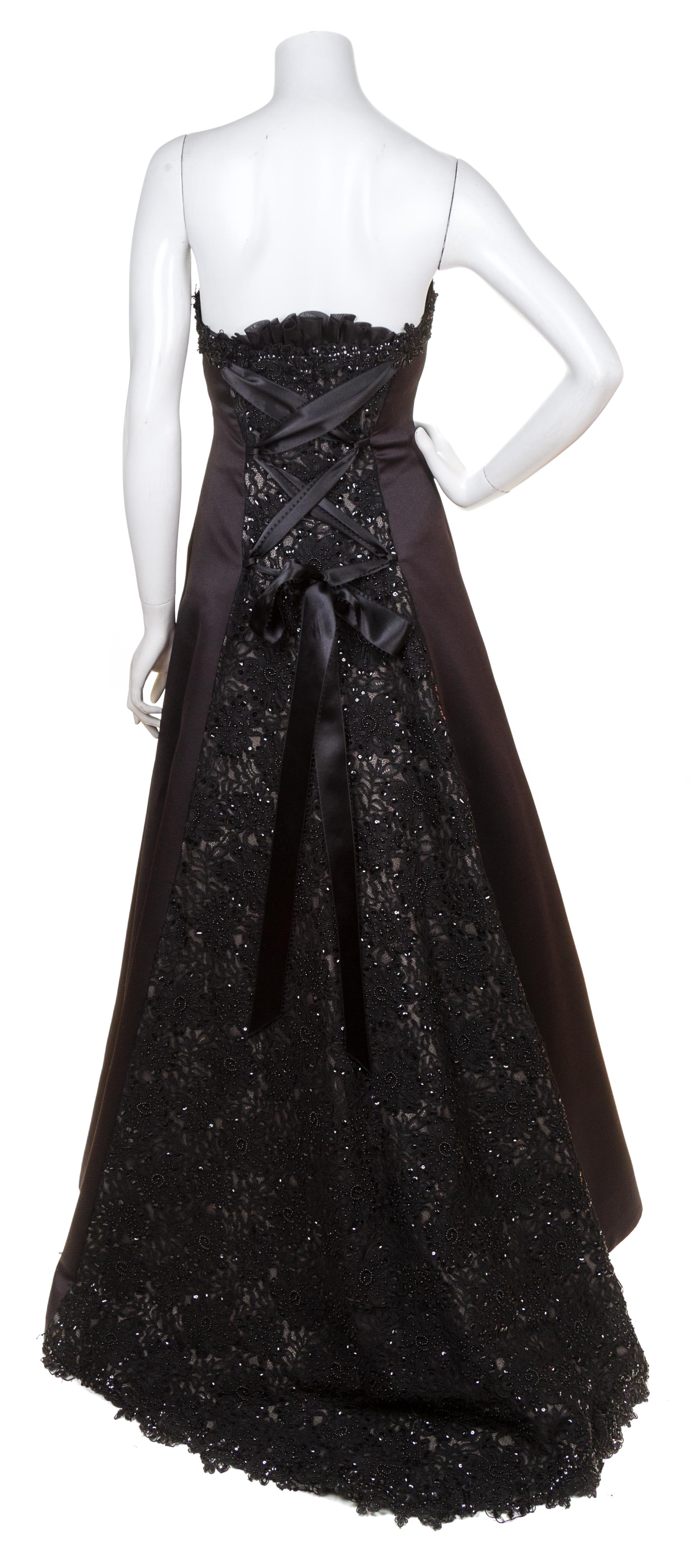 A Sam Carlin Black Strapless Gown, Size 6.