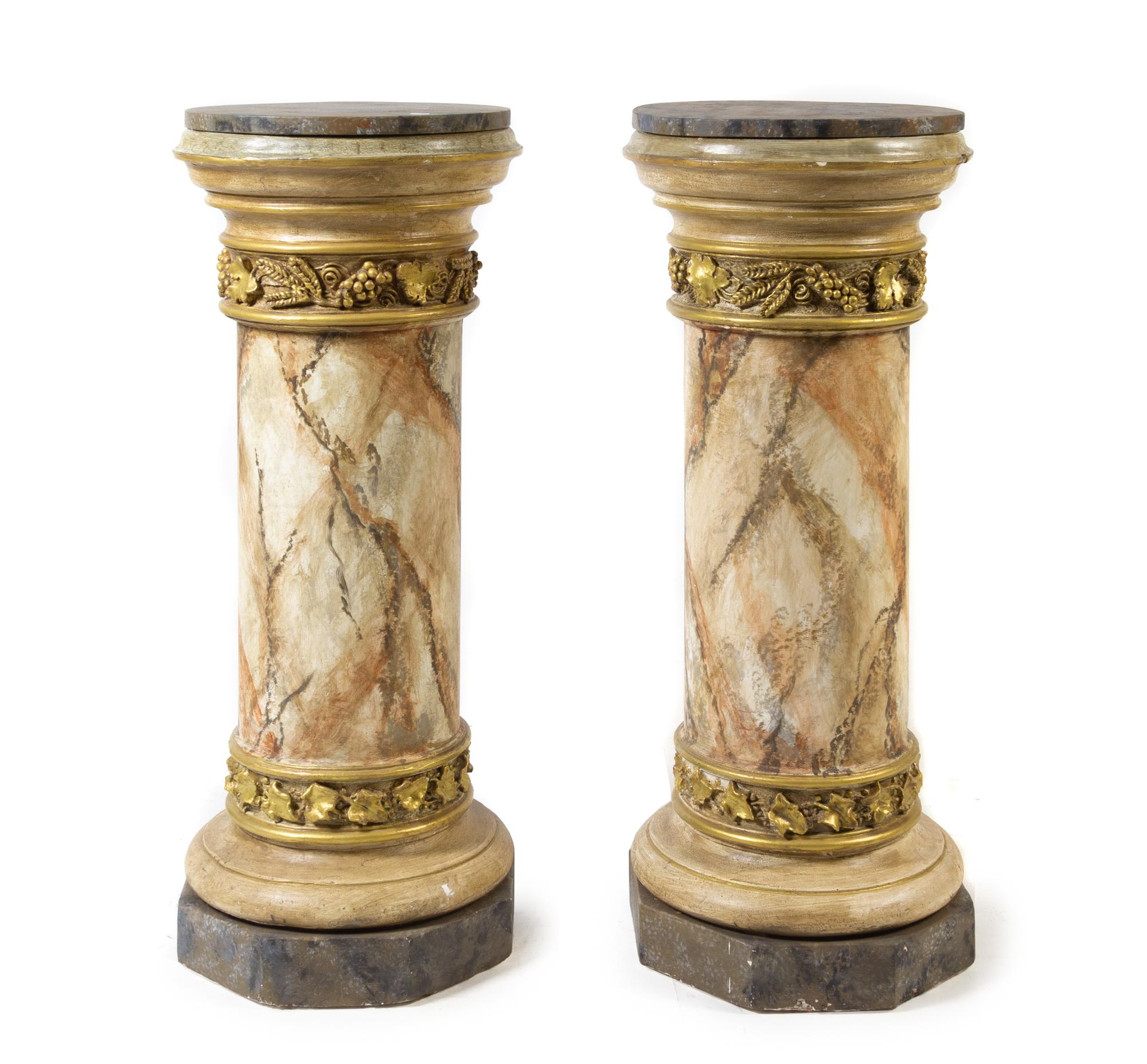 A Pair of Faux Marble Pedestals Height 44 inches. — 20TH CENTURY