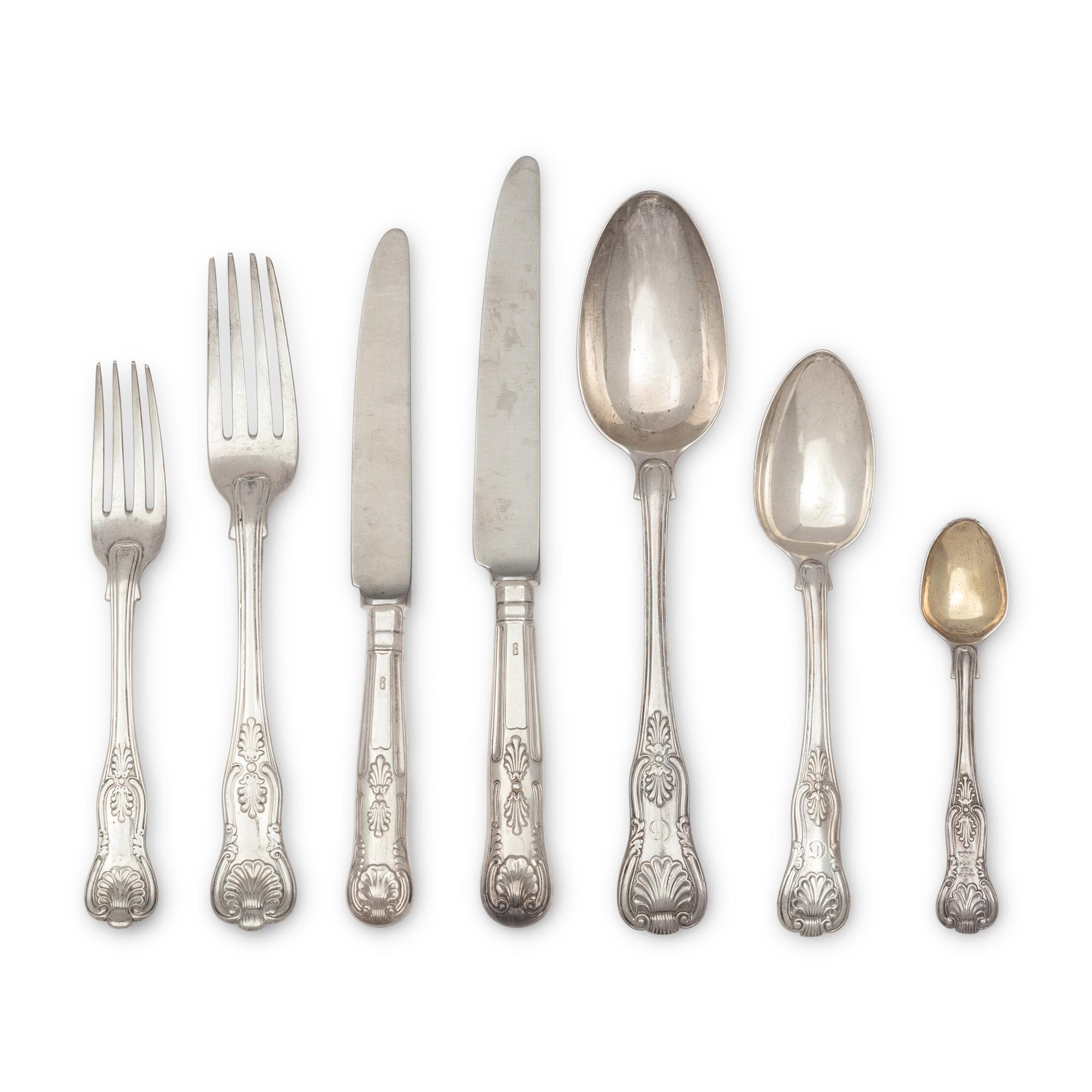 An Assembled English Silver King's Pattern Flatware Service
