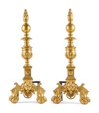 A Pair of Continental Baroque Style Brass Andirons