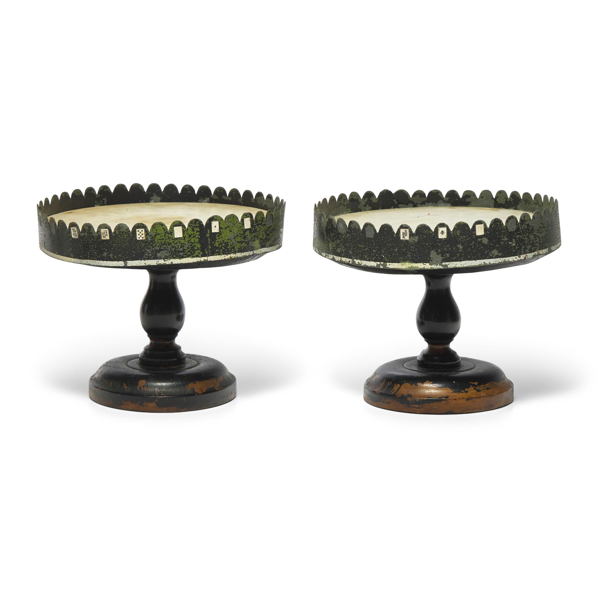 A Pair of Turned and Painted Wood, Tin, and Marble Tazzas